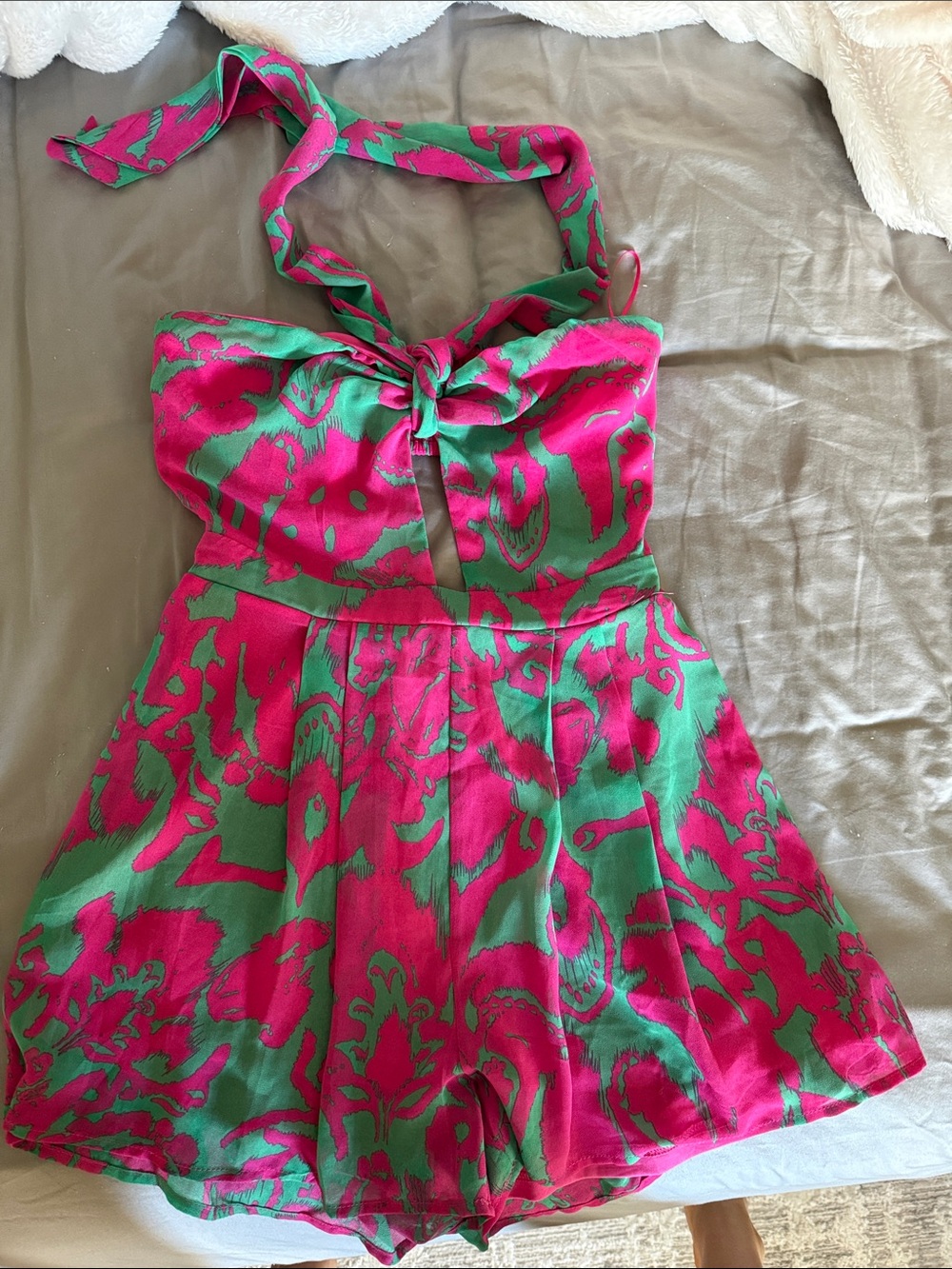 Fashion Nova Pink and Green Halter Romper
